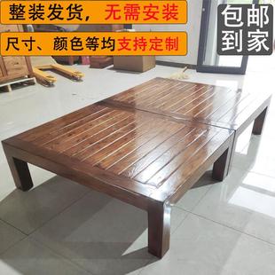 实木床无床头老榆木纯实木床榻榻米床榫卯结构原木矮床双人床定制