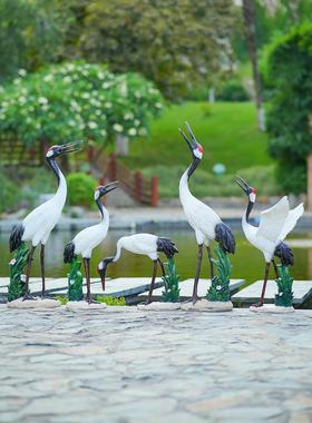 模拟鹤饰品、丹顶鹤雕塑、玻璃纤维动物模型、庭院室外园林景观小