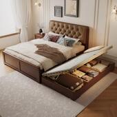 法式 复古实木儿童床现代小户型1.5米1.2m抽拉子母床双层储物拖床