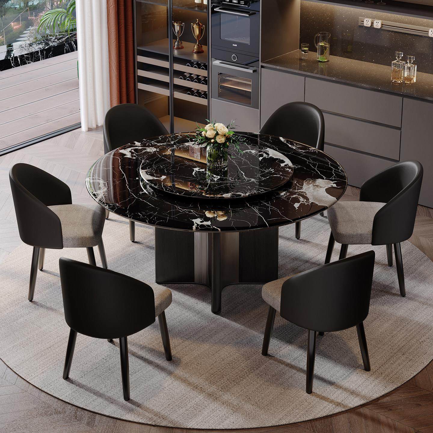 天然大理石餐桌黑玫瑰进口奢石圆桌意式轻奢高级感家用圆形餐桌椅,住宅家具,大理石餐桌,淘宝优惠券,粉丝福利购,淘宝优惠卷