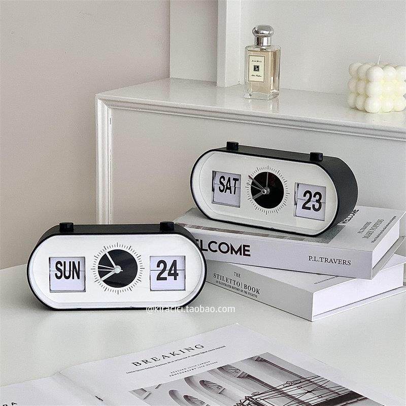 简约万年历摆台式电子时钟ins手动翻页日历座钟桌面静音闹钟摆件,家居饰品,台钟/闹钟,淘宝优惠券,粉丝福利购,淘宝优惠卷