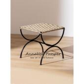 中古藤编覆古梳妆凳设计师换鞋 凳家用客厅边凳民宿诧寂床尾小凳子