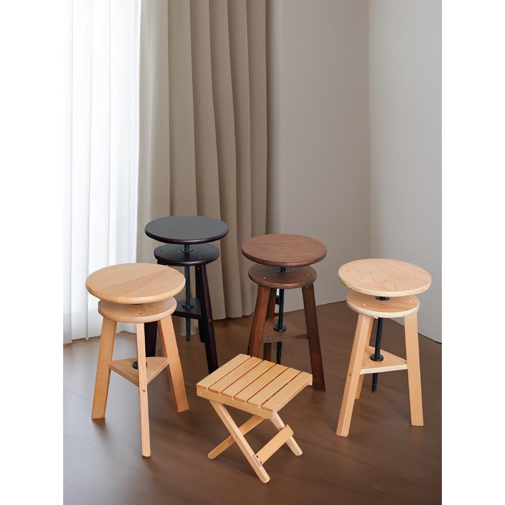 榉木制实木质绘画凳美术生专用圆形凳子原木色可旋转升降调节高度