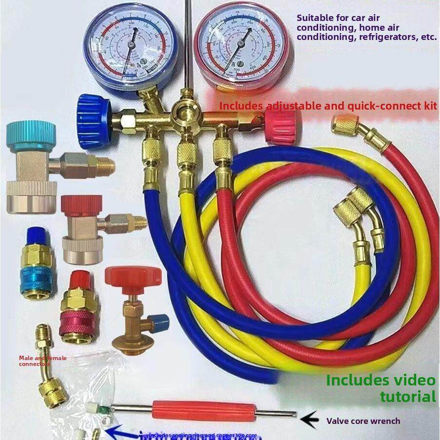 德国进口加液双表 空调压力表家用空调汽车空调加氟表加氟套装/冷