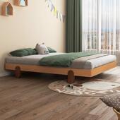 榉木床实木现代简约主卧双人床小户型民宿无床头榻榻米排骨架床架