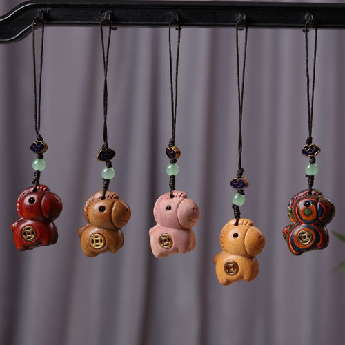 紫檀木雕马上有钱铜钱小马木质