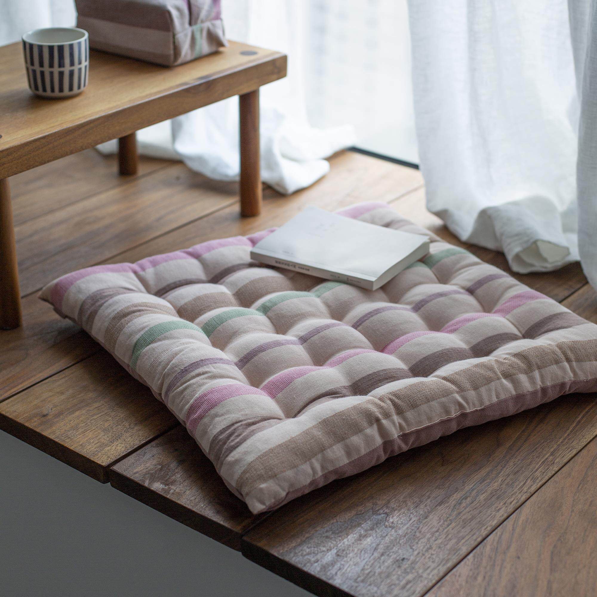 【点点】桃红彩条棉麻座椅靠背垫榻榻米沙发软垫瑜伽日式练功薄垫