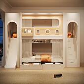 定制全实木高低床双层床上下铺小户型树屋同宽滑梯互不干扰子母床