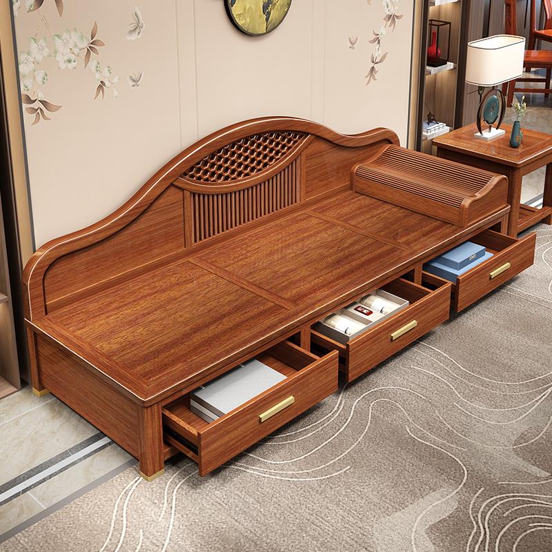 胡桃木实木贵妃椅现代躺椅沙发床中式客厅卧室两用可储物美人榻