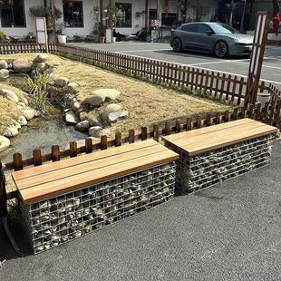 户外塑木景观石笼箱网公园长椅花园座椅坐凳长条凳定制室外等候椅