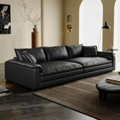 意式 极简真皮帆船沙发现代简约客厅大坐深直排猫抓羽绒皮艺沙发