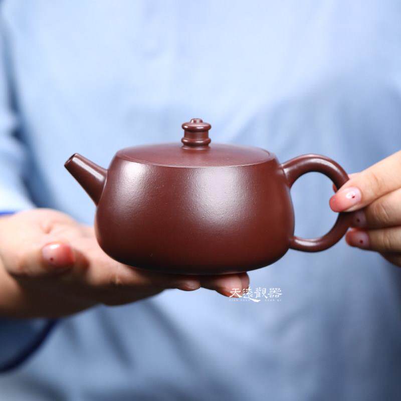 宜兴纯全手工紫砂壶紫朱泥大红袍球孔大口石瓢壶汉瓦壶家用泡茶壶