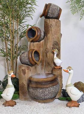 中式田园树桩陶罐流水庭院阳台创意摆件户外鱼池循环器造景装饰品
