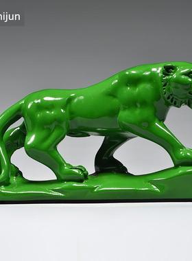 绿色木头老虎摆件实木质雕刻十二生肖虎木制吉祥物装饰红木工艺品