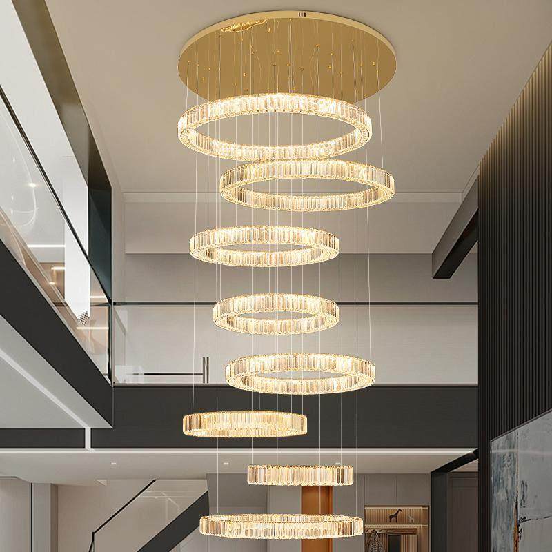 复式楼大吊灯别墅挑空客厅水晶灯轻奢loft公寓中空环形圈圈灯具,家装灯饰光源,LOFT/复式住宅/楼梯吊灯,淘宝优惠券,粉丝福利购,淘宝优惠卷
