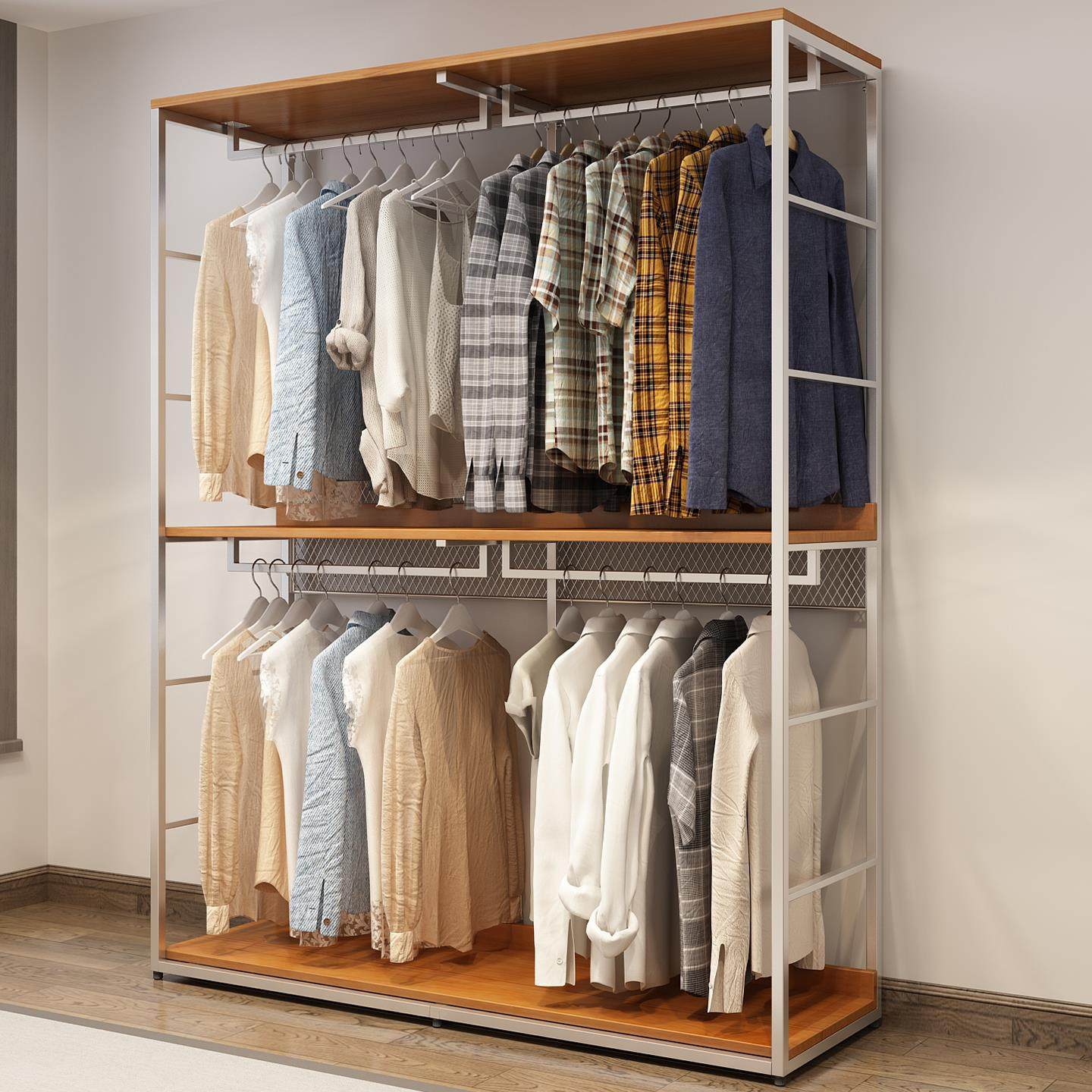 金属衣柜全实木2025新款爆款卧室家用铁艺钢架结构转角定制衣帽间