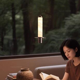 瑞云天然云石小吊灯可升降卧室床头吊灯意式极简高级感玄关吊线灯