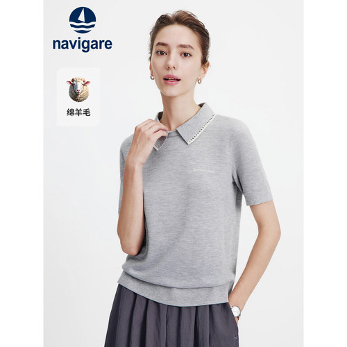 Navigare小帆船2026春夏季新款撞色高级感POLO衫女士短袖针织T恤