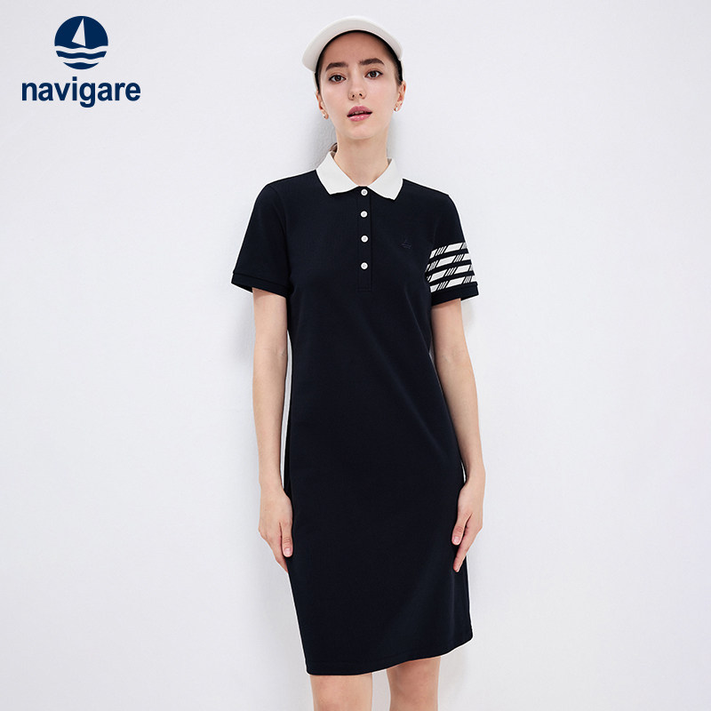 Navigare意大利小帆船凉感短袖连衣裙女26夏季新品通勤休闲连身裙