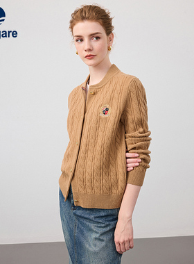 【纯羊毛】Navigare意大利小帆船短款针织开衫女秋冬通勤毛衣外套