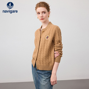 【全羊毛】Navigare意大利小帆船短款针织开衫女秋冬通勤毛衣外套