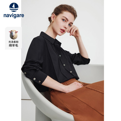 Navigare意大利小帆船莫代尔长袖衬衫女士春季新款休闲通勤衬衣