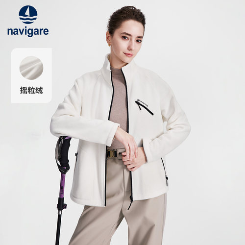 Navigare小帆船2026秋季新款摇粒绒撞色立领宽松保暖夹克短外套女