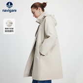 通勤中长款 连帽外套女休闲阔版 风衣 新款 Navigare意大利小帆船春季