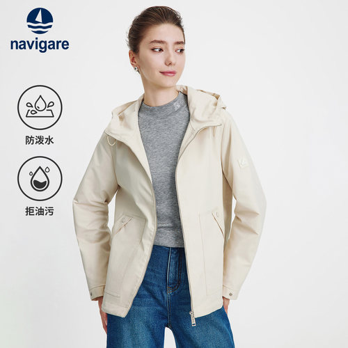 Navigare意大利小帆船宽松风衣女士2026春季新款三防户外连帽外套