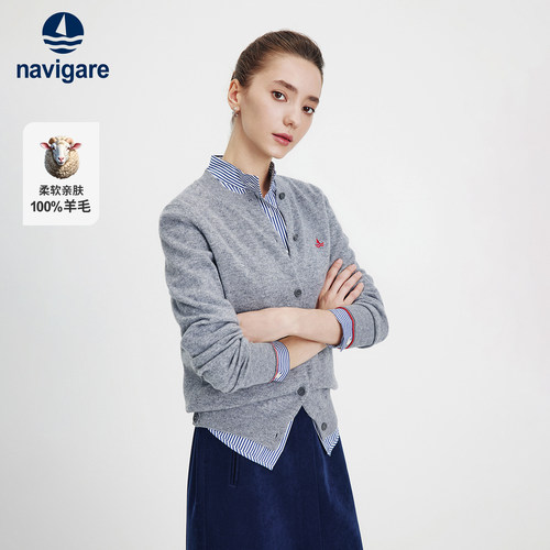 Navigare纯羊毛圆领女士开衫