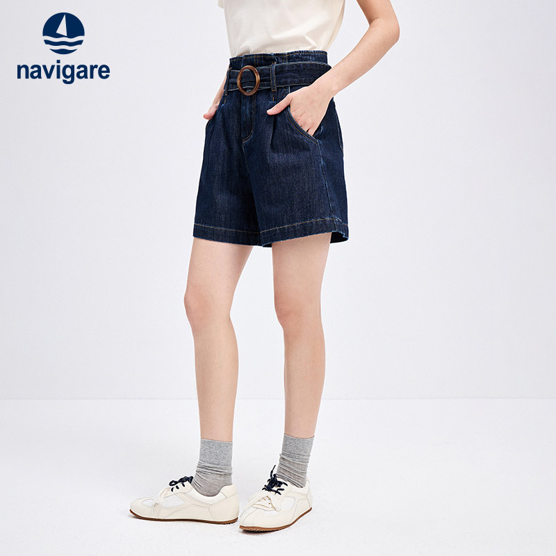 Navigare意大利小帆船纯棉丹宁女牛仔裤26夏季新品百搭显瘦短裤女