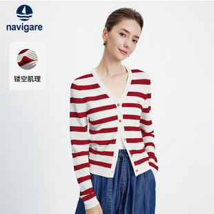 Navigare意大利小帆船镂空学院风微弹2026春季 外套 女针织红色开衫