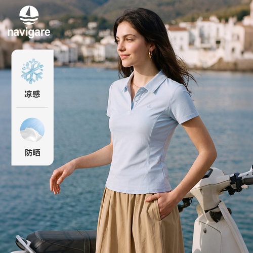{凉感}Navigare意大利小帆船夏季新款女士防晒短袖运动T恤POLO衫