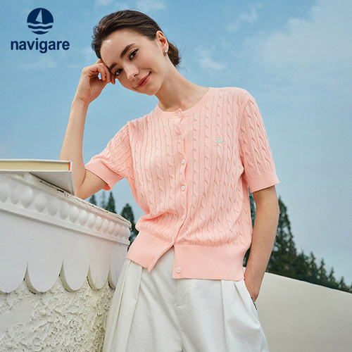 Navigare圆领短袖针织开衫