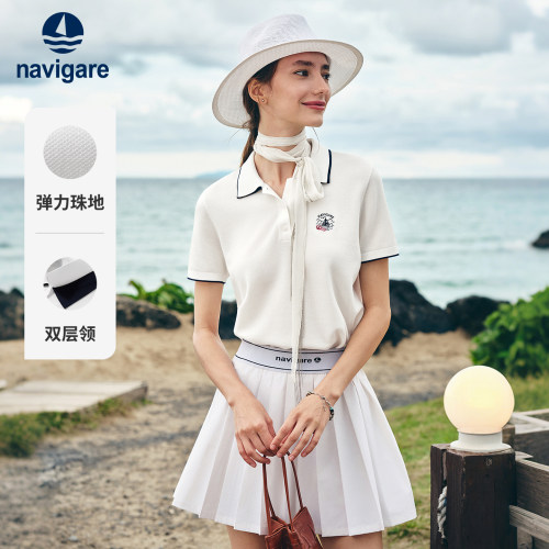 Navigare意大利小帆船26夏季新款女士通勤polo衫透气翻领短袖T恤