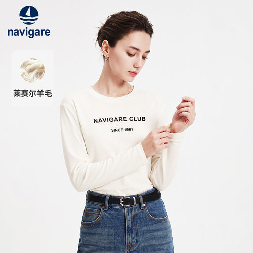 [羊毛]Navigare小帆船2026秋季新款休闲长袖T恤衫弹力宽松上衣女