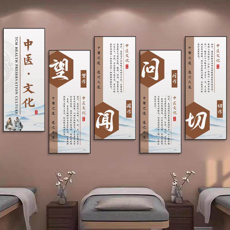 中医馆养生文化背景墙挂画望闻问切医馆诊所壁画美容院医院装饰画