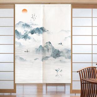 中式门帘隔断窗水墨山水画 画玄关房间半帘布艺卧室书房书柜防尘