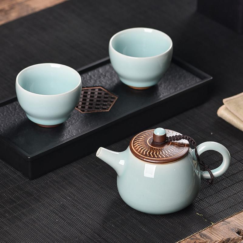 青瓷茶壶泡茶陶瓷功夫茶具单壶带滤网手工跳刀家用哥窑冰裂可养