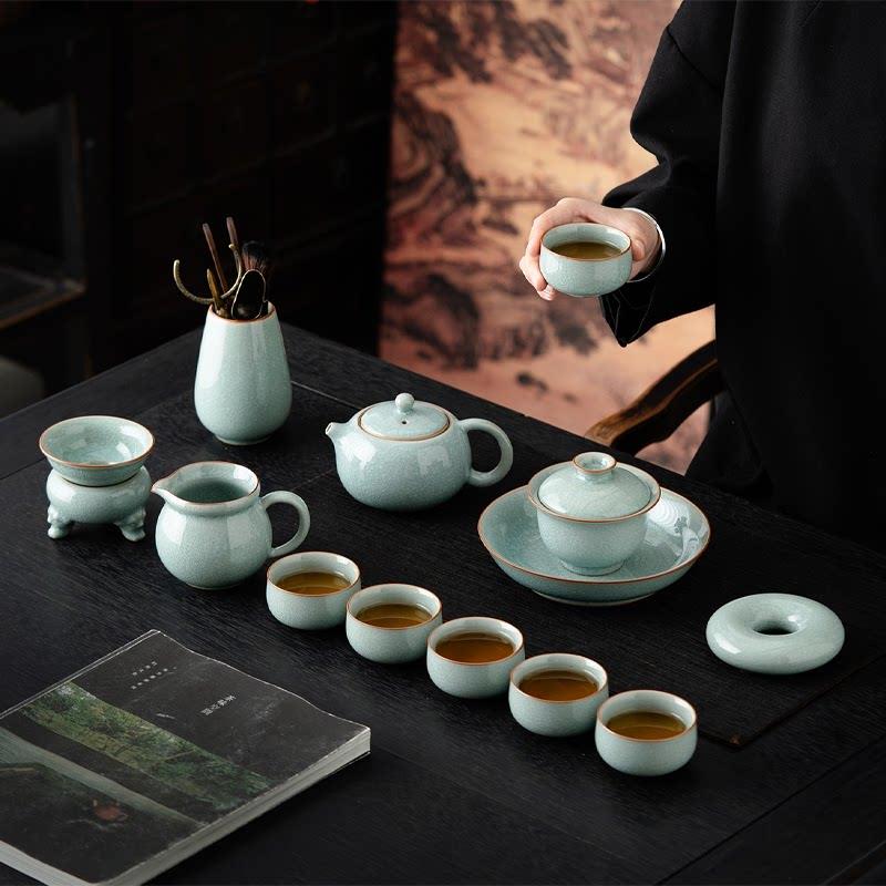 芬阳冰裂汝窑功夫茶具开片可养茶壶整套泡茶壶盖碗高档轻奢礼盒装