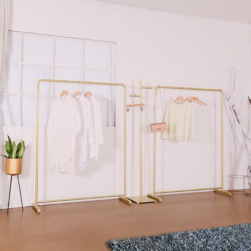 服装店展示架简约金色挂衣杆落地挂衣架女装店专用货架童装侧挂架