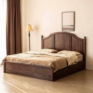 全实木储物床北美黑胡桃木法式覆古高靠背樱桃木抽屉轻奢床双人床