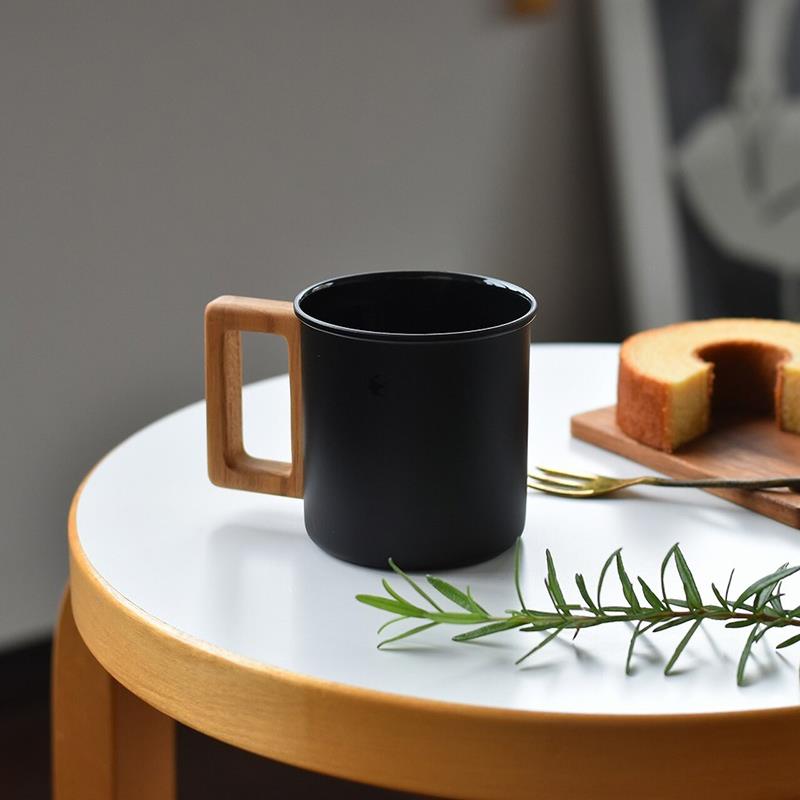 日本燕印GSP马克杯不锈钢咖啡杯户外黑色复古珐琅喝水杯子 实木柄