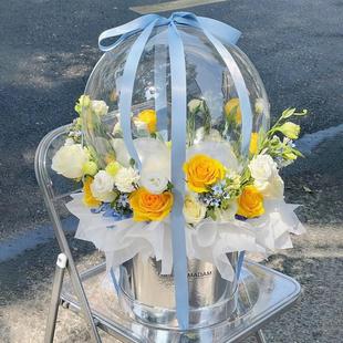 鲜花波波球抱抱桶花桶生日气球有钱花diy材料惊喜钱花束圆形礼盒