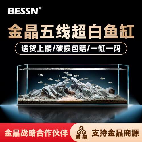BESSN金晶超白鱼缸家用裸缸 溪流缸开放式方型大鱼缸客厅专用