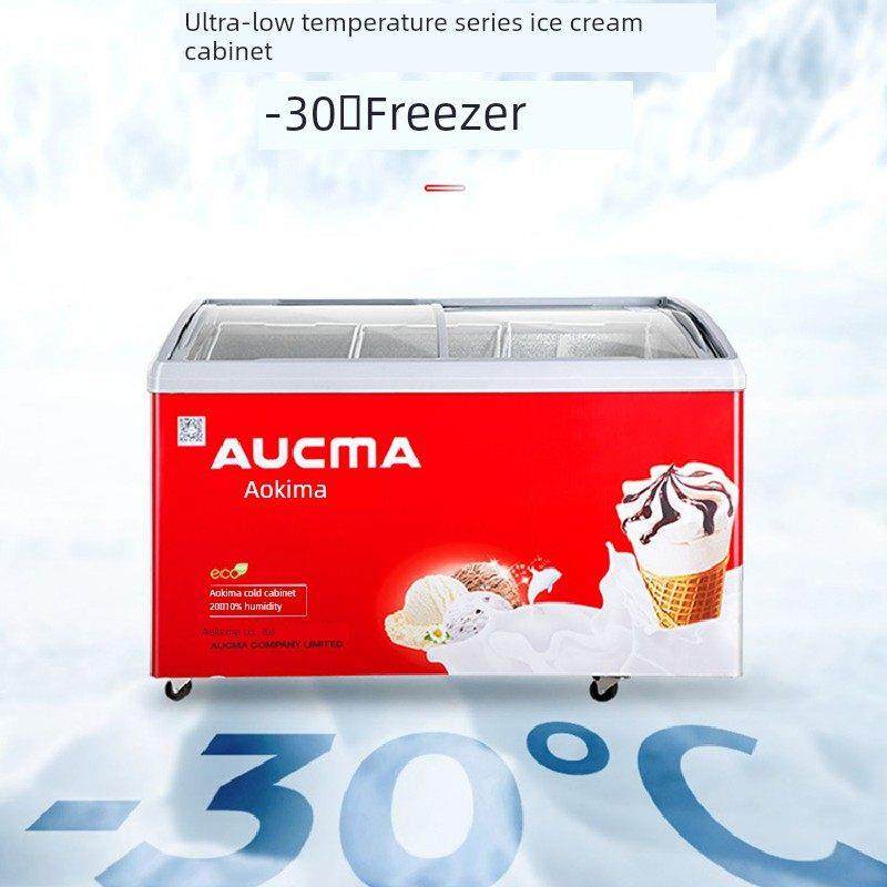 Aucma冷冻柜商业展示柜超市冰淇淋柜水平冷冻柜弯曲玻璃冰淇淋柜
