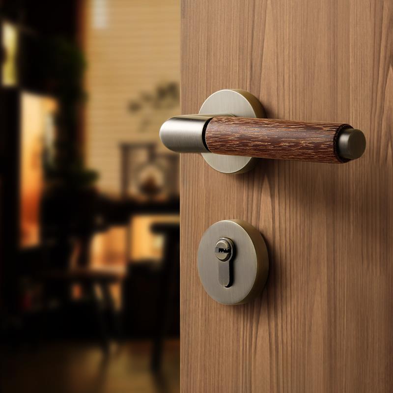 新中式卧室门锁室内房间覆古木门门把手中古风磁吸静音实木房门锁