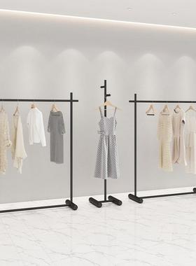 黑色服装店展示架陈列落地式挂衣架男女装中岛货架铁艺正挂服装店