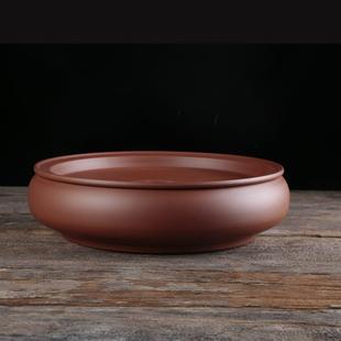 精品潮州工夫茶具复古铜钱 家用圆形鼓形紫砂茶盘 简约朱泥小茶船