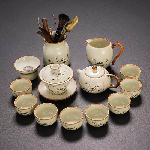 黄汝窑功夫茶具套装家用泡茶壶西施壶提梁壶盖碗茶杯茶道配件套装